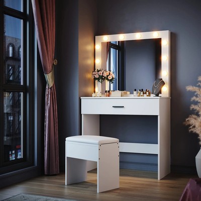 ELEGANTES Hollywood Kosmetikspiegel Schminktisch Set mit verstellbaren 3 Farben LED