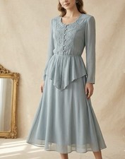 Spencer Alexis Vintage 80 s Light Blue Embroidered Long-Sleeve Maxi Dress Size10