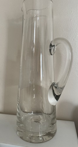 GERMAN Crystal Etched Engraved Signed Art Glass Controlled Bubble Jug Pitcher - Picture 6 of 14