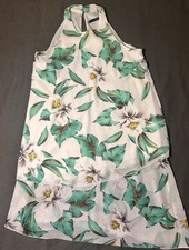 White / green floral  dress with sheer overlay UK 8 ( SKU A-15 )#floraldress