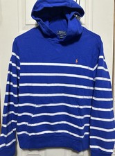 Polo Ralph Lauren Hoodie Youth Large 14-16 Blue White Stripes Orange Logo