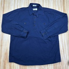 Orvis Mens Chin Strap Pullover Long Sleeve Shirt L Navy Heavyweight Half Button