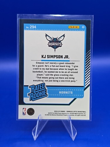 2024-25 Panini Donruss Optic Rated Rookie KJ Simpson Jr. #294 (RC) Hornets - Bild 2 von 2