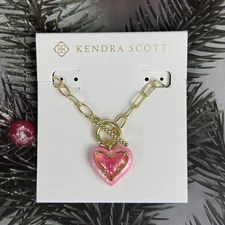 Kendra Scott Ari Heart Gold Enamel Frame Link and Chain Necklace