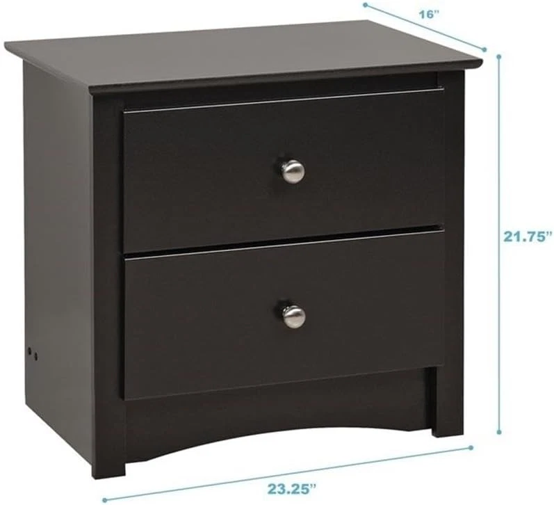 Prepac Sonoma Traditional Nightstand Side Table with 2 Drawers, Black - Image 3 of 4