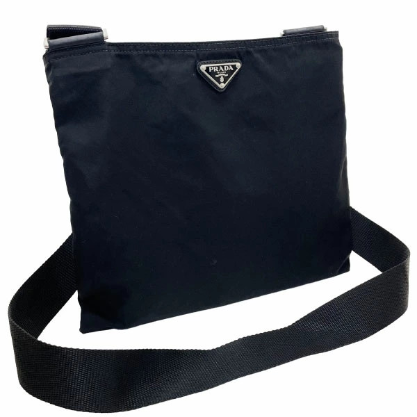 Prada Nylon Messenger Bag with Triangle Logo in Black Crossbody Shoulder Strap