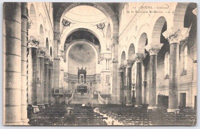 Vintage Postcard Interior Basilique St-Martin Tours France Black White