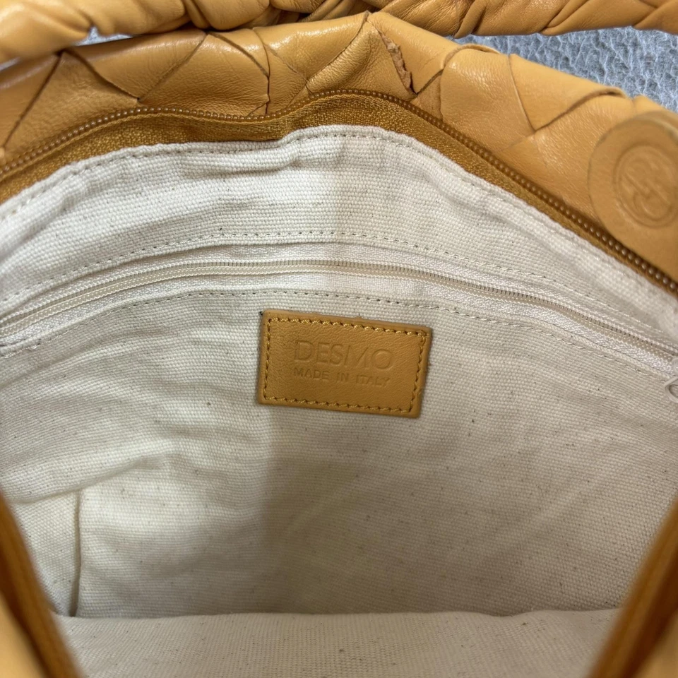 Bolso Hobo de Cuero Desmo Mujer Amarillo Tejido Cartera Italia Algodón Forrado 14x12 Boho Foto 4 de 4