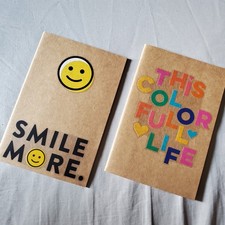 Two Unlined Journals Sketchbooks - Smile More, This Color Full Life