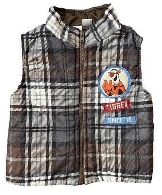 Vintage Y2K Disney Winnie the Pooh Tigger Brown Plaid Puffy Vest Boys 12M