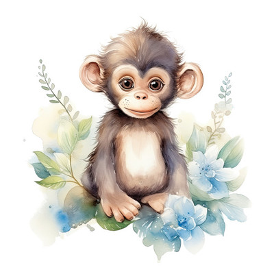 Bügelbild - Plott - Baby Affe - 13cm x 13cm - DTF Transfer - DIY - Hoodie - T-Sh