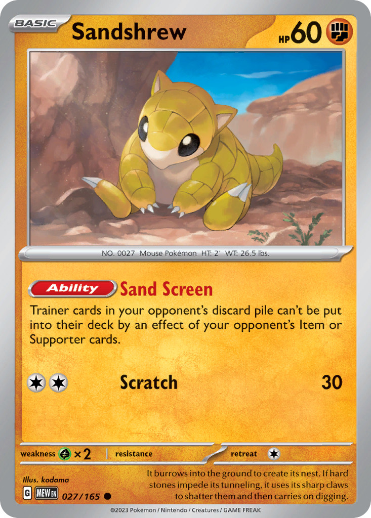 Sandshrew 027/165 Common 151 Pokemon NM/M