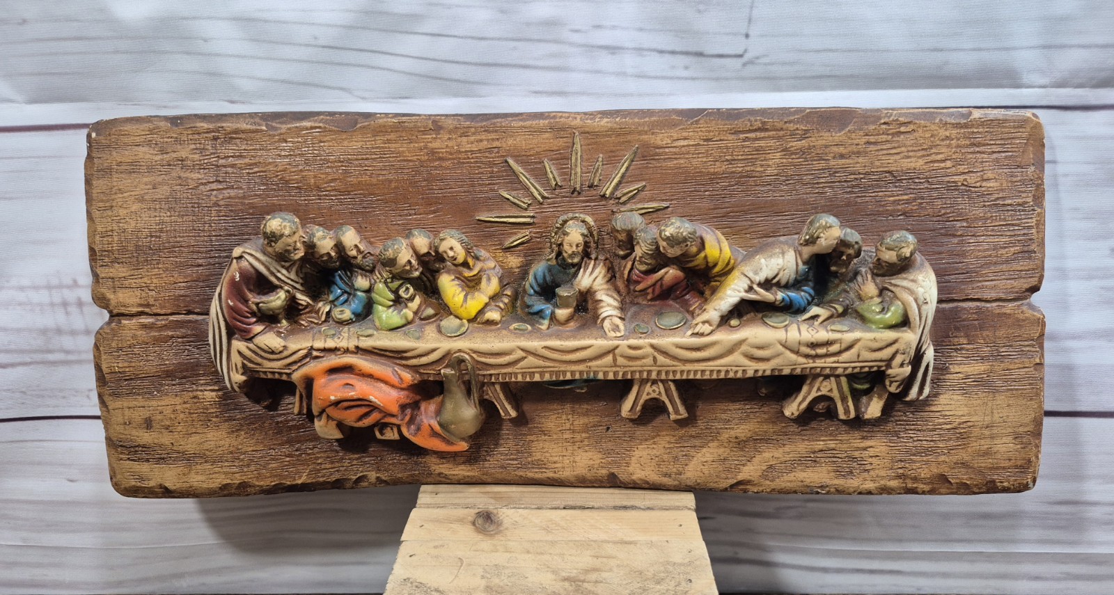 Vintage The Last Supper Wall Hanging Foam Resin Religious 3D Jesus and Apostles