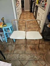 2 Metal Folding Chairs Table Costco Vintage Padded Cross Hatch Vinyl Folding Leg