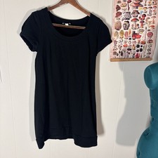 Loft Black Cap Sleeve Crew Neck Pullover Cotton Dress Size L