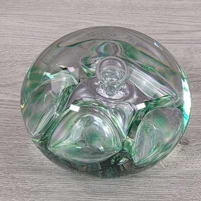 St. John s Crystal Studio Green Bubble Glas Briefbeschwerer Isle Of Man selten 