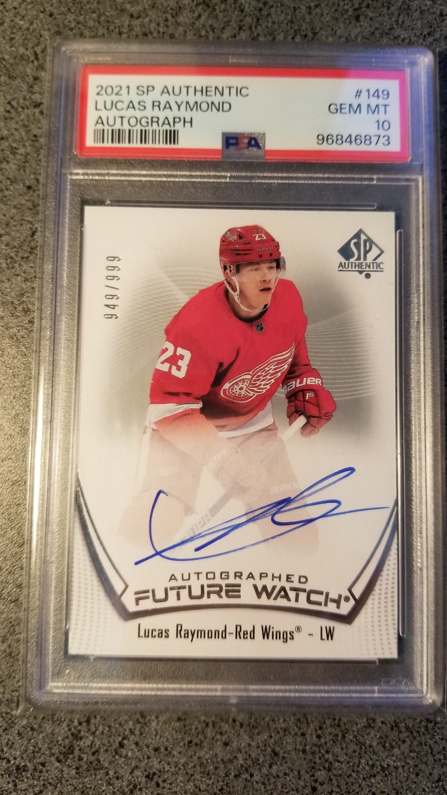 LUCAS RAYMOND 2021-22 UD SP AUTHENTIC FUTURE WATCH ROOKIE RC AUTO 949/999 PSA 10