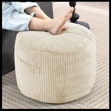 Beige Corduroy Ottoman 20-Inch Round Foot Stool with Rebound Foam - Living Ro...