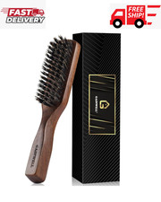 Mens Wild Boar Bristle Hair Brush for Men - Slick Back Hair Brush - Stiff Bristl