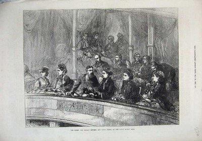 Original alter antiker Druck Königin Deutsche Kaiserin Royal Albert Hall 1872 Theater