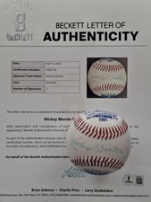 MICKEY MANTLE SIGNED AUTOGRAPHED LE 1952 TOPPS LOGO BASEBALL BECKETT #3734