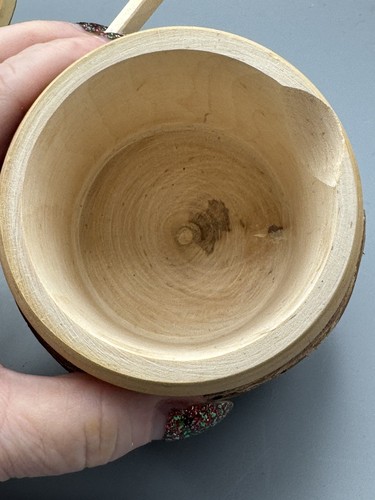 Vintage Unikat Naturrinde handgedrechselt Holzstein und Deckeldose mit Löffel - Bild 6 von 9