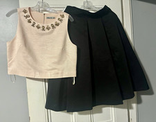 Eliza J 2-Piece Set Beaded Sleeveless Top & full Skirt Black/pale pink Size 12