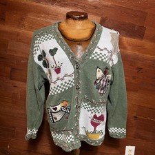 VINTAGE 90s Quacker Factory Cottage Cardigan Size S Knit Matcha Green Retro