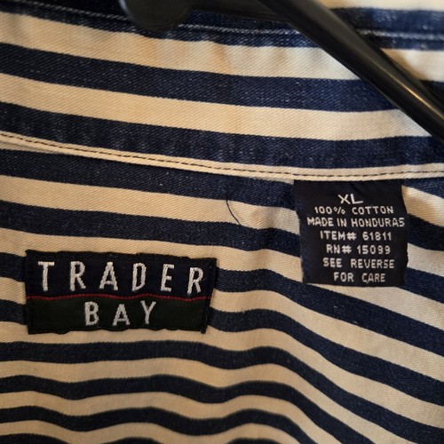 Trader Bay Herren XL Langarm blau gestreift Hemd Button Down Kragen 100% Baumwolle - Bild 4 von 4