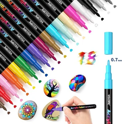 MICETYALER Acrylstifte für Steine Bemalen Set, 18 Farben Permanent Marker Wasserfeste