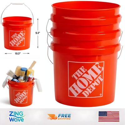 #ad #ad 3 Qty 2 Gallon Orange Paint Buckets Heavy Duty Plastic Mixing Pail w Handle $13.05