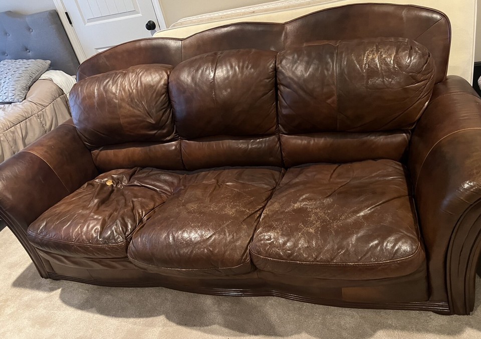 3 Living Room Set Brown Chair,loveseat& Sofa Leather &Coffee Table