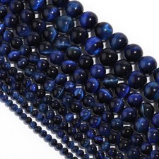 Natural Blue Tiger's Eye Gemstone Smooth Round Loose Beads for Jewelry Making