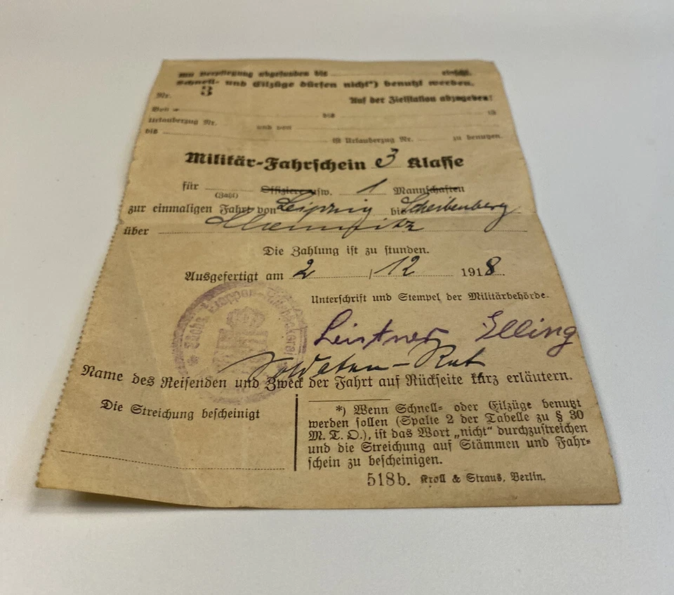 Licencia militar alemana 1918 “MILITAIR FAHRSCHE” • Firmada y estampada • Primera Guerra Mundial Foto 2 de 4