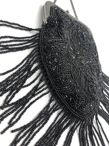 Valarie Stevens Black Beaded Fringed Art Deco Purse - Picture 4 of 14