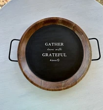 WOOD SERVING TRAY WITH HANDLES 