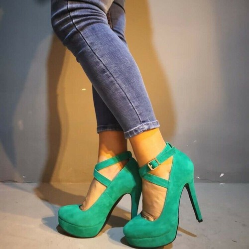 Fashion Women Pumps Platform Round Toe Heels Pumps Green Shoes Plus
