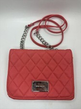 NINE WEST High Bridge Chain Crossbody Purse Faux Leather Quilted Bag Pink Coral