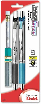 Pentel EnerGize Mechanical Pencil w/ Lead and Erasers, 0.5mm  Fine, 2 Per Pack