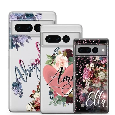 Personalisierte Gel-Handyhülle Namen initial&heart Blumenmuster für Google Pixel - Bild 1 von 4