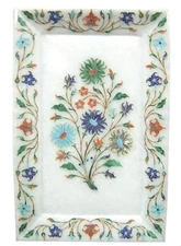 Marble Tray Marquetry floral Inlay Semi Precious work Home Decor and gifts