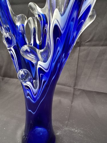 HAND BLOWN ART GLASS BLUE/White Bubbly Edges~RARE - Picture 2 of 9