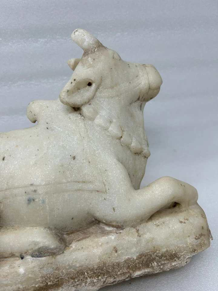 Antigua estatua de Nandi de Shiva de dios hindú tallada a mano fina piedra blanca pesada Foto 4 de 4