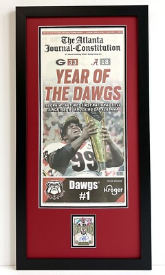 2021-2022 UGA Bulldogs Authentic Autographed Card and Real AJC Newspaper Framed