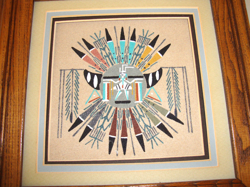 Vintage Authentic Navajo Sand Painting "Sun Shield" Signed By Artist Allen