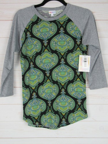 Top donna Lularoe Randy nero con verde con maniche grigie taglia XS NUOVO CON ETICHETTE - Foto 1 di 3