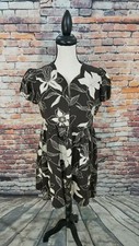 Alice + Olivia Brown Floral Viscose Linen Button Neck A-Line Casual Dress Sz S