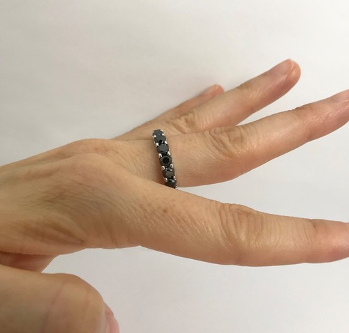 Black Diamond Eternity Band Ring 14K White Gold, 2.75 CTW, Size 5.5, 5.13 Grams - Picture 5 of 12