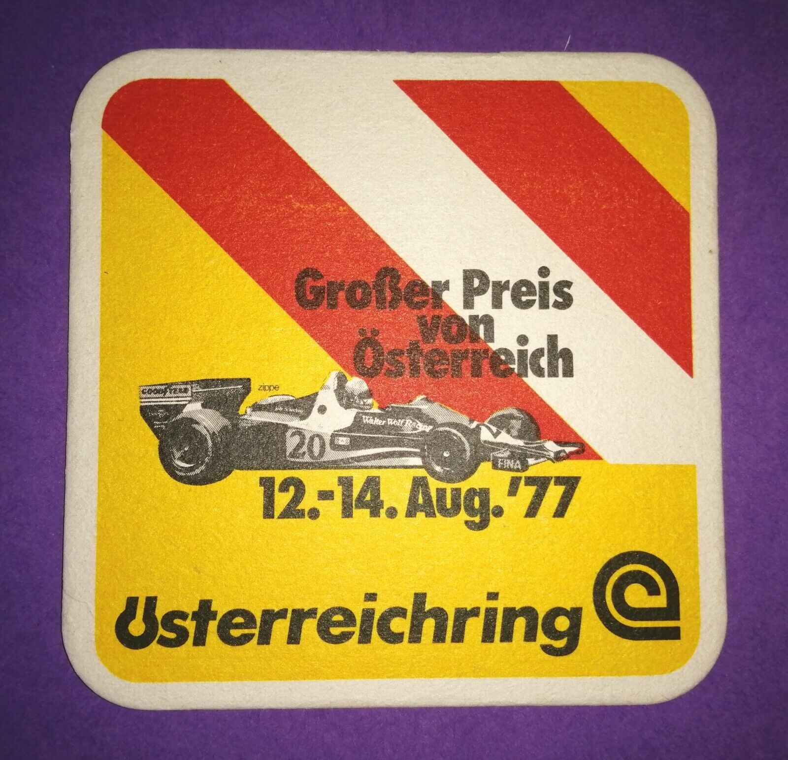 alter Bierdeckel Formel 1 Grand Prix Österreichring 1977, Walter Wolf Racing 