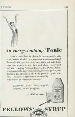 1928 Fellows Syrup Laxative Tablets Happy Woman Energy Building Vtg Print Ad PR3